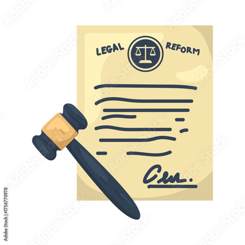Illustration of Legal Reform Document with Gavel 