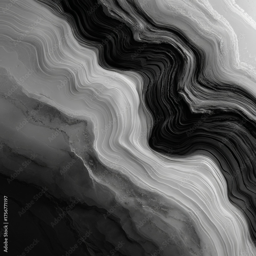 Obraz premium Abstract Black and White Waves with Smooth Flowing Minimalistic Pattern