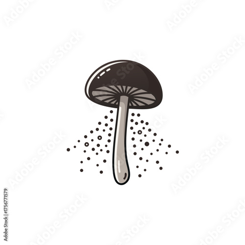 Mushroom releasing spores in a simple, hand-drawn style  