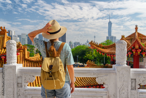 Female tourist is enjoying view of Kuala Lumpur, Malaysia