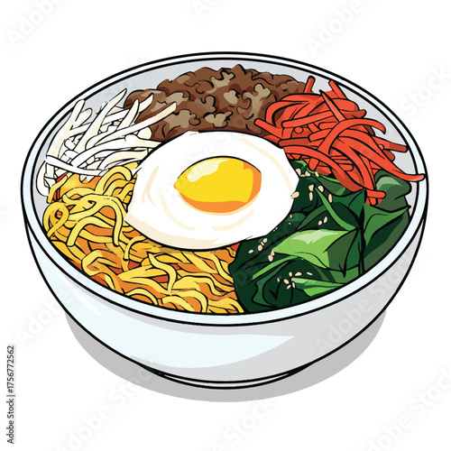 Delicious Bibimbap Bowl with Fried Egg and Vegetables.