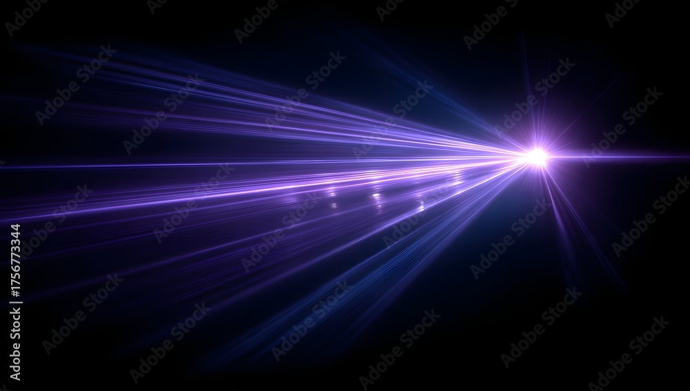 Fototapeta premium Vibrant purple light beams emanating from a bright source against a deep black background creating a stunning visual effect