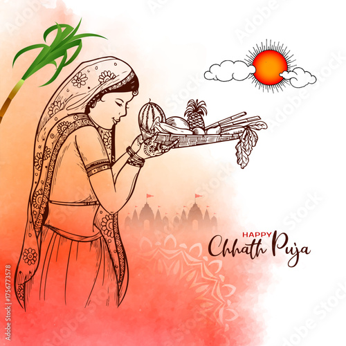 Happy Chhath Puja Indian festival cultural greeting card