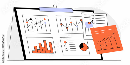 Data Analysis and Reporting Illustration Visualizing Business Performance Charting Strategies and Interpreting Growth Trends Financial Analytics Dashboard Information Presentation