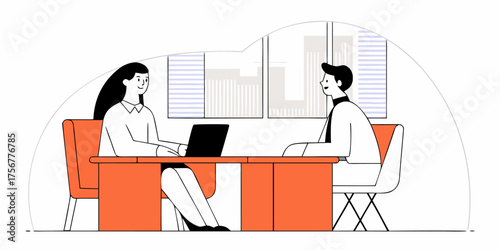 Business Interview Illustration Interviewer and Candidate Discussion Job Opportunity Evaluation Process Human Resources Meeting Dialogue Between Professionals Candidate Review