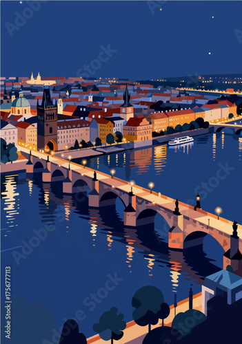 Vector map of European city night scenery