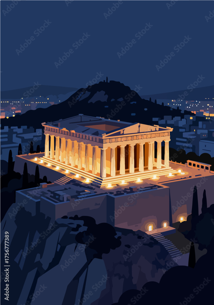 Fototapeta premium Vector map of European city night scenery