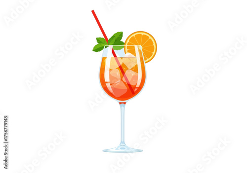 Vibrant Aperol Spritz Cocktail Illustration with Orange Slice in Minimalist Style