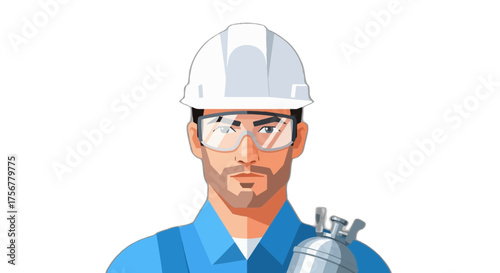 Construction Worker with Safety Gear Holding Equipment.