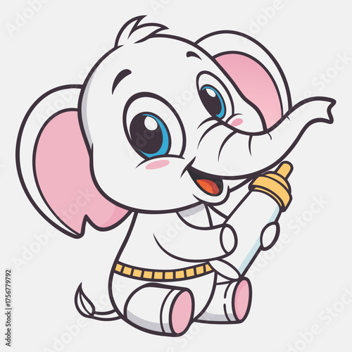 cute baby elephant wearing a diaper holding a milk bottle