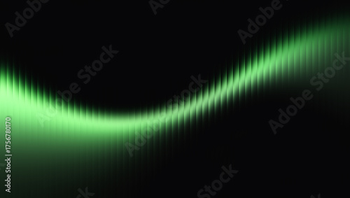 Illustration of green light wave effect on a dark background for abstract presentation