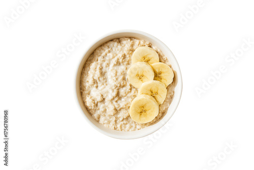 Healthy Oatmeal Bowl with Banana Slices on Transparent Background