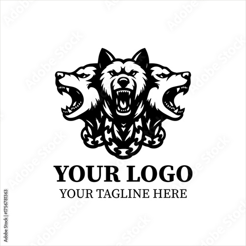Cerberus Logo Vector – Minimalist Black Silhouette of Three-Headed Mythical Guardian Dog, Flat 2D Design for Power, Protection, and Strong Branding Concepts