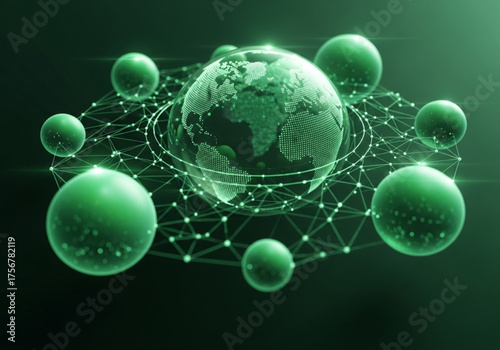 Futuristic Global Technology Green network. Green energy. Futuristic green energy vector.Global technology, global network, global communication, global business, worldwide connection.