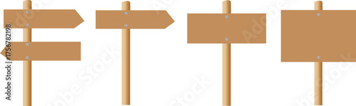 Set of Wooden Signboards Vector Illustration with Rustic Arrows and Blank Signs on White Background
