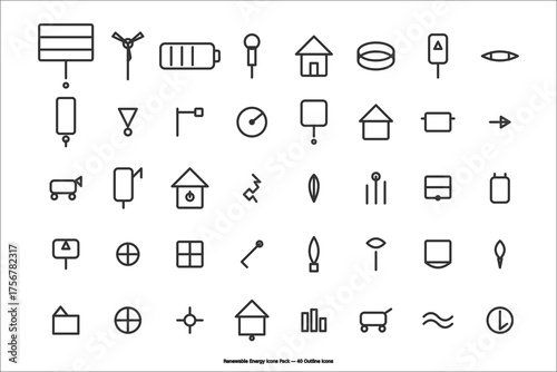 Renewable Energy Line Icons Pack – 40 Clean Minimalist Eco Power and Sustainable Technology Symbols