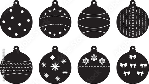 Set of Christmas Ornament Silhouettes. Black Vector Holiday Baubles