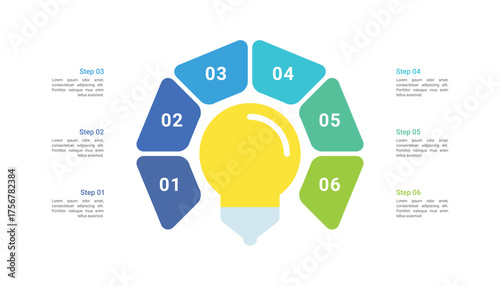 Lamp infographic template with 6 steps