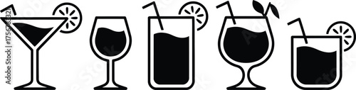 Collection of various cocktails and drinks vector illustration icon set