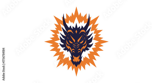Fierce dragon head emerges from fiery aura artistic fantasy creature symbol majestic mythical beast power emblem isolated on white background