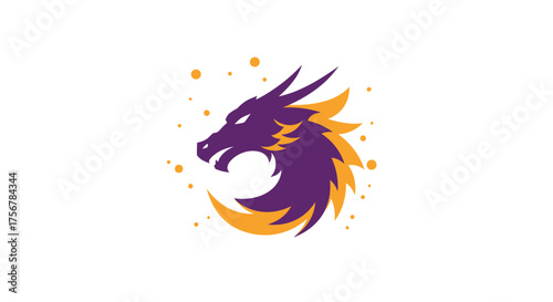 Majestic dragon head emblem fierce mythical creature symbol fiery aura mysterious fantasy power icon isolated on white background