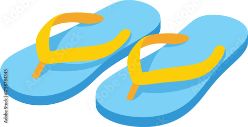 Pair of blue and yellow flip flops beach summer vacation footwear