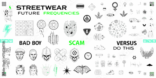 Streetwear future frequencies bad boy scam versus do this graphic design elements and icons