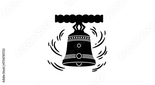 Classic liberty bell silhouette graphic swinging ringing sound waves for celebration freedom independence patriotic events and historical concepts isolated on white background