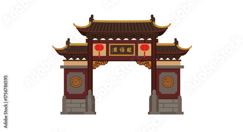 Traditional chinese temple archway gate majestic structure ornate architecture imperial ancient landmark gateway iconic asian landmark structure isolated on white background