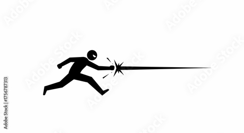 Dynamic silhouette of a fencer in action with sword extended capturing the intensity of sport and competition in a bold graphic style isolated on white background