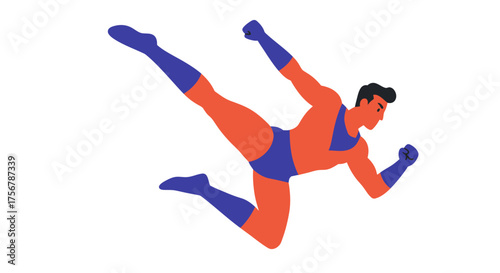 Dynamic martial arts fighter performing a high kick in mid-air dynamic martial arts fighter performing a high kick in mid-air athletic action pose isolated on white background