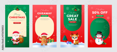 Cute christmas sale social media post template web banner collection. Vector illustration for greeting card, banner, marketing.
