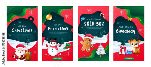 Funny christmas sale social media post template web banner collection. Vector illustration for greeting card, banner, marketing.