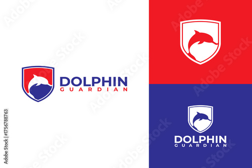 Dolphin Guardian Logo Design with Shield Emblem Free Download Dolphin Guardian Logo Design with Shield Emblem - GFXLoad