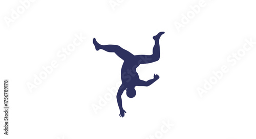 Dynamic silhouette of a person performing a gymnastic move in mid-air demonstrating balance agility strength and athleticism isolated on white background