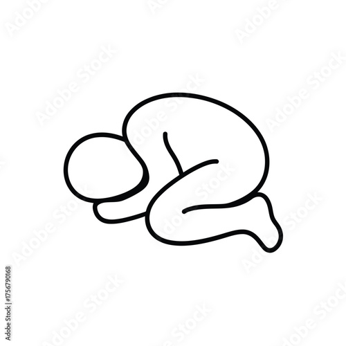 Simple line drawing of a person curled up in a fetal position
