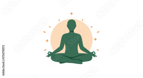 Serene silhouette of a person meditating in lotus pose surrounded by soft gradient aura and subtle light rays peaceful mindfulness spiritual zen isolated on white background