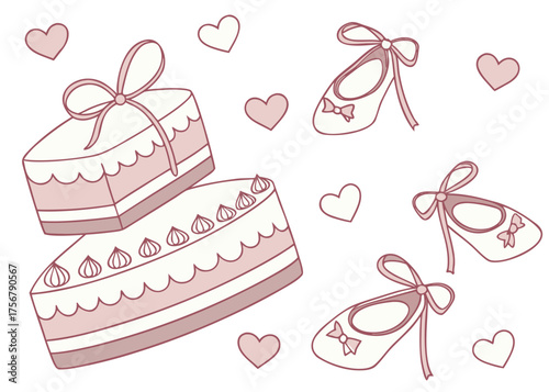 Sweet ballet dreams pink cakes and ballet slippers with hearts
