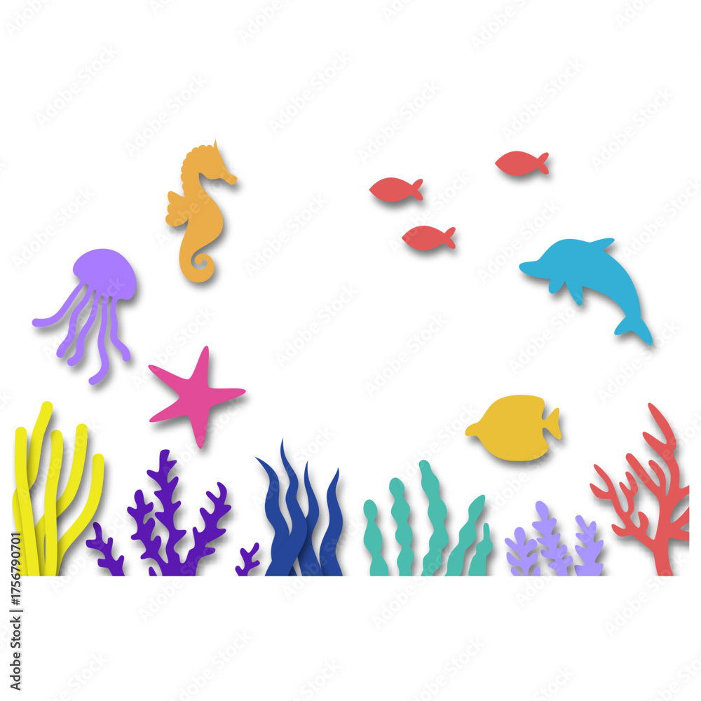 Fototapeta premium cartoon animal under sea for background
