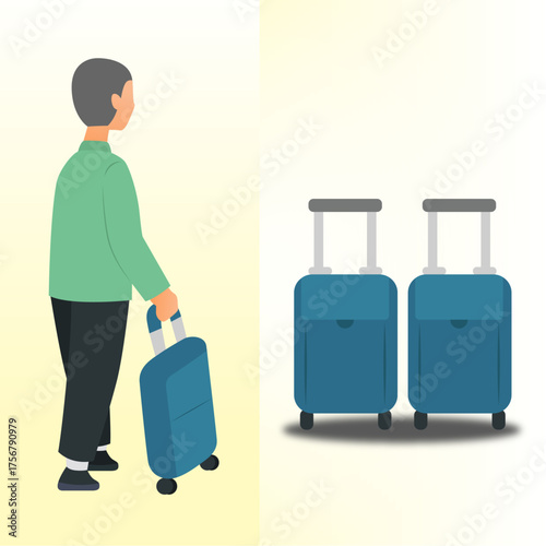 Man in a suit holding a suitcase and luggage, walking on the street Hazz victor art