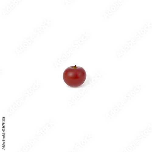 A solitary red grape is placed at the center of a pristine white background