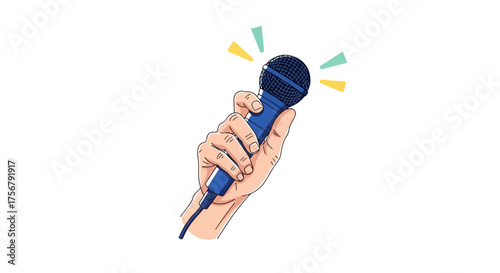 Hand Holding Microphone Illustration for Voice and Speech