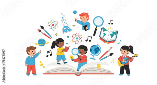 Children Explore Learning A Colorful Illustration of Education and Discovery