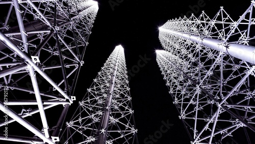Illuminated Towers - A Nighttime View of Communication Infrastructure.