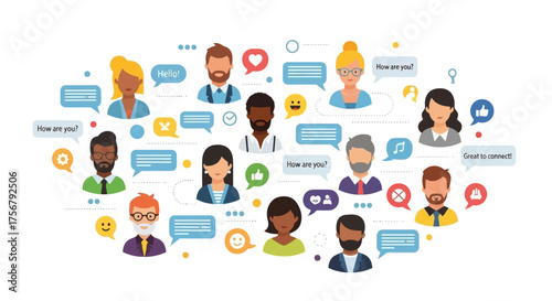 Diverse Community Communication People Chatting with Speech Bubbles