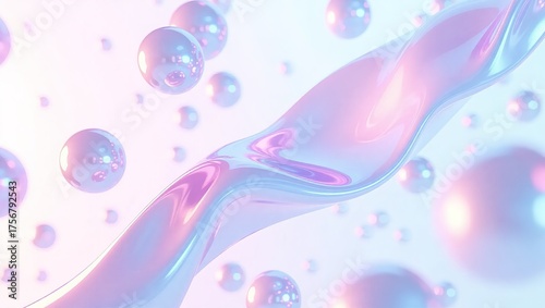 Iridescent Bubbles and Flowing Liquid Abstract Background.