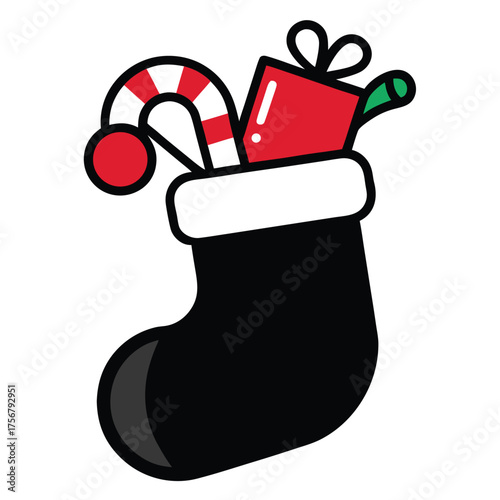 Christmas stocking overflowing with festive toys and candy