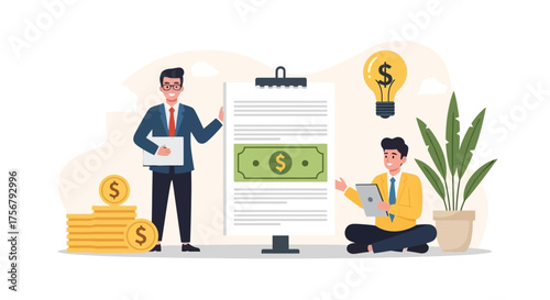 Business strategy and financial planning with teamwork and innovation