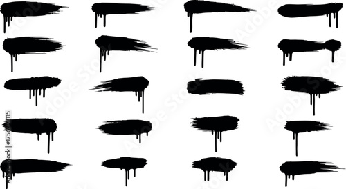 Collection of black spray paint splatters and drips on a for urban design elements vector
