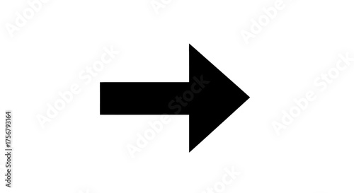 Bold black right-pointing arrow icon on a white background. A minimalist graphic element for indicating direction, next, or forward motion